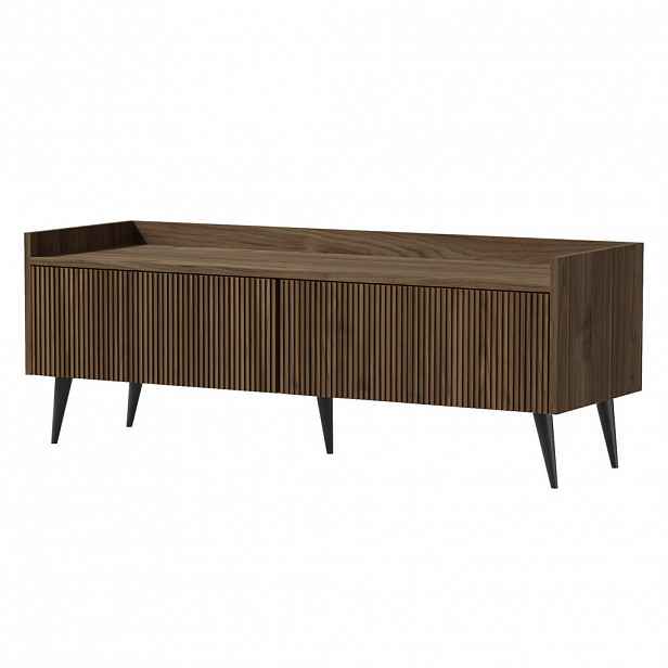 Beautysofa NÍZKÁ KOMODA Amfali se 2 výklopnými dvířky, drážkovaná čela, systém Push-to-open, kovové nohy, 120 cm, ořechová barva