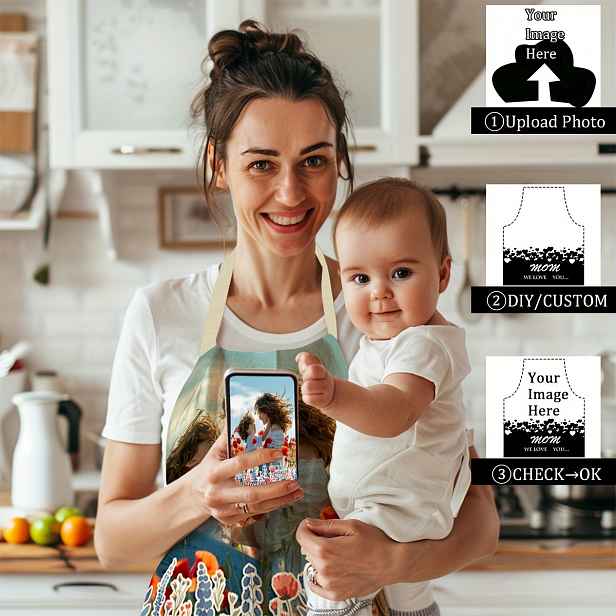 TEMU Vlastní Fotografický Zástěra - Personalizované Kuchyňské & Jídelní Oblečení pro Den , Narozeniny, Výročí - Odolný Polyester, Perfektní Dárek pro