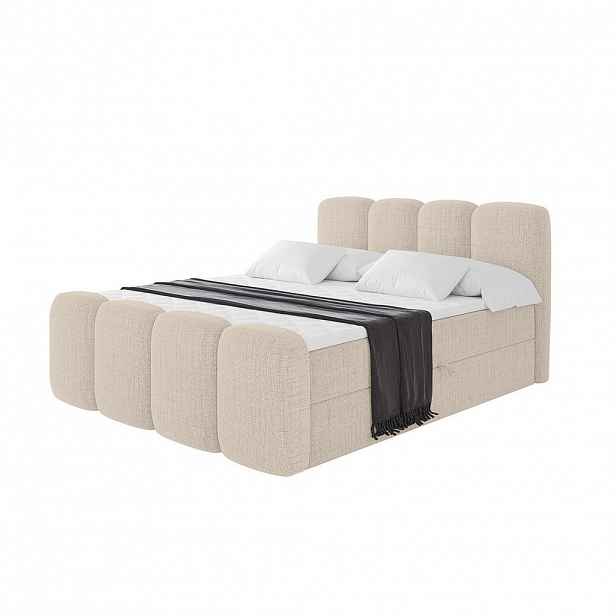 ALTDECOR AMERICKÁ postel s matrací H4 a lamelovým roštem – NINA-Z – 160 × 200 cm – béžová