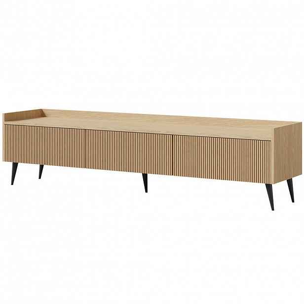 Beautysofa NÍZKÁ KOMODA Amfali se 3 výklopnými dvířky, drážkovaná čela, systém Push-to-open, kovové nohy, 180 cm, jarní dub