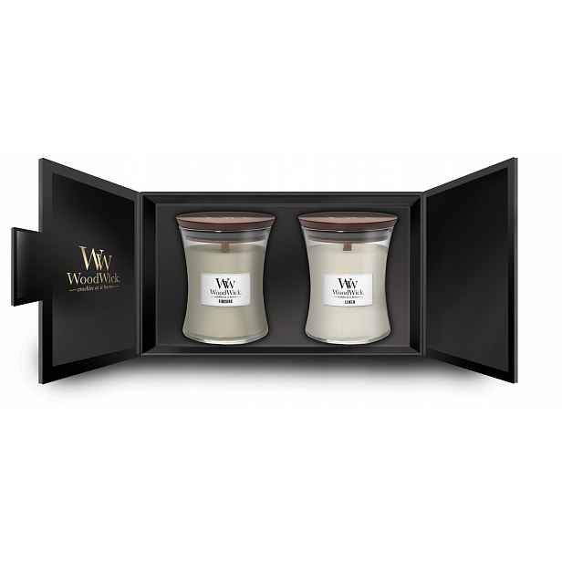Dárková sada Woodwick – střední – 2 střední vonné svíčky