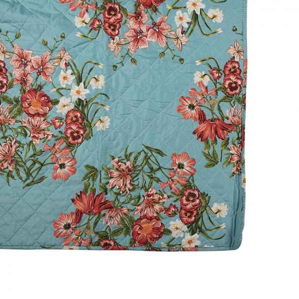 Modrý přehoz na jednolůžko s květinovým motivem Flowery - 140*220 cm Clayre & Eef