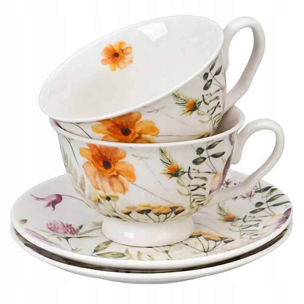 Sada Elegantních šálků s podšálky Pansy 2 kusy 250 ml V Krabičce