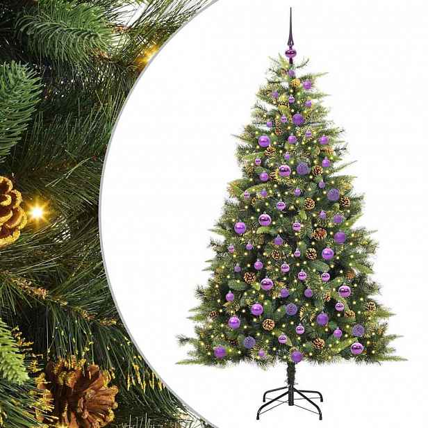 vidaXL Umělý sklopný vánoční stromeček s kužely 300 LED Teplá bílá