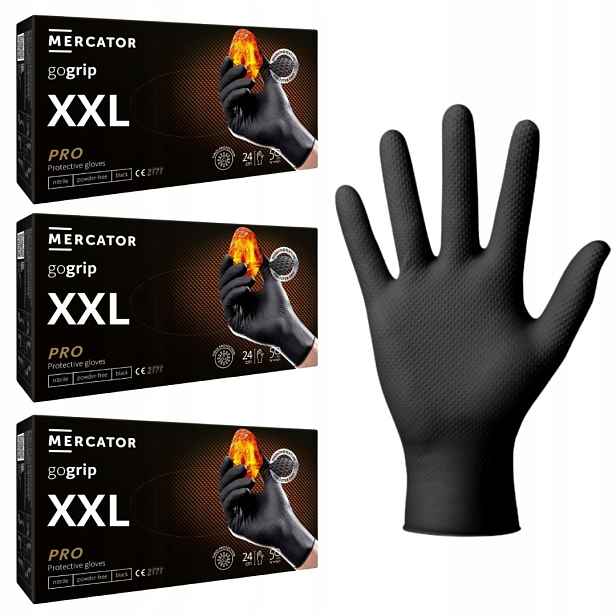 Ochranné rukavice Mercator Gogrip Nitrilové silné Černé 50 Ks XXL x 3ks
