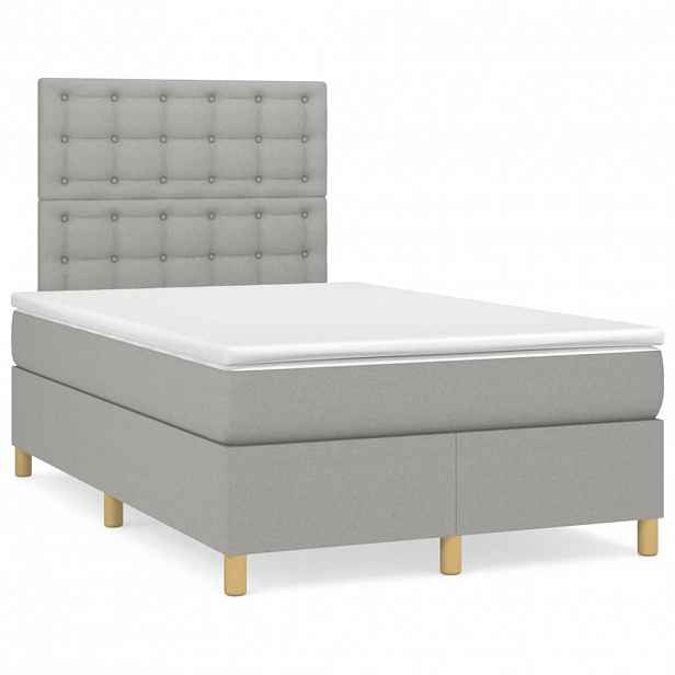 vidaXL Box spring postel s matrací světle šedá 120 x 200 cm textil