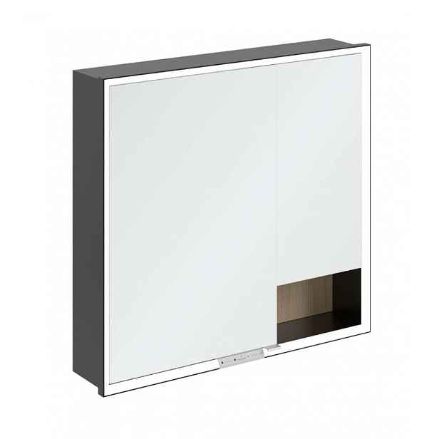 Villeroy & Boch My View+ - Zrcadlová skříňka s LED osvětlením 80x75x17 cm, 2 dvířka, Nordic Oak/matná černá B48280VJ