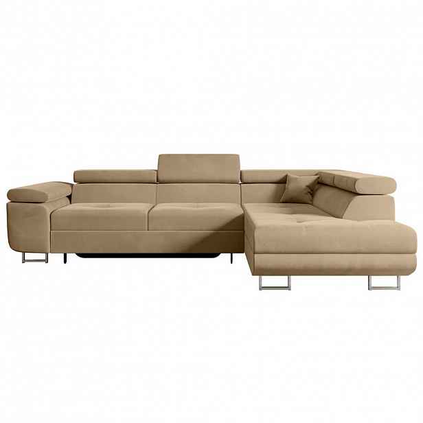 ALTDECOR ROHOVÁ SEDACÍ SOUPRAVA s funkcí lůžka a úložným prostorem GUSA-L 272x202x107 cm béžový velur