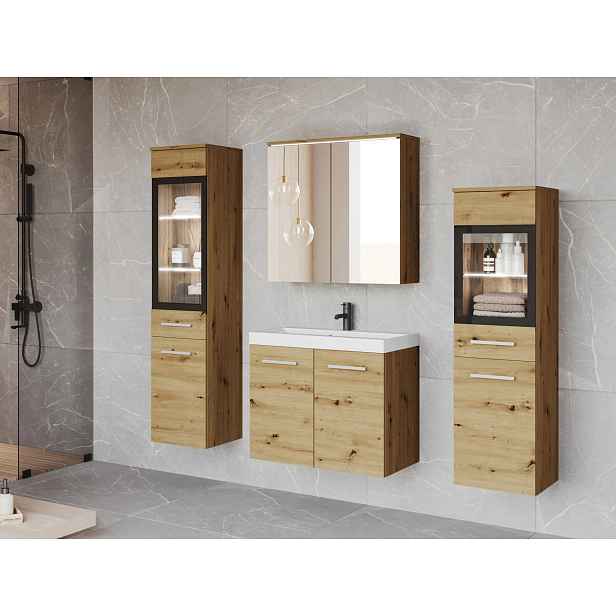 Koupelnová sestava s LED osvětlením YUKO 2 - dub artisan + sifon a baterie Economico ZDARMA