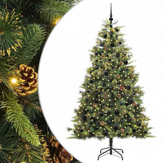 vidaXL Umělý sklopný vánoční stromeček s kužely Zelená 210 cm