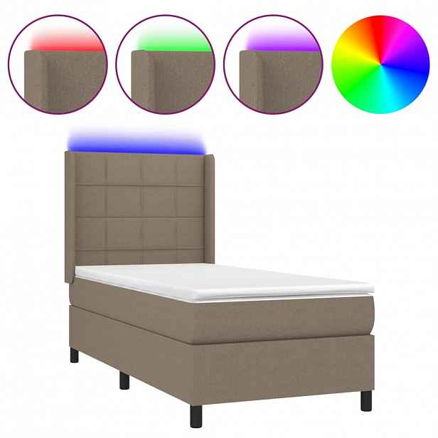 vidaXL Box spring postel s matrací a LED taupe 90x190 cm textil