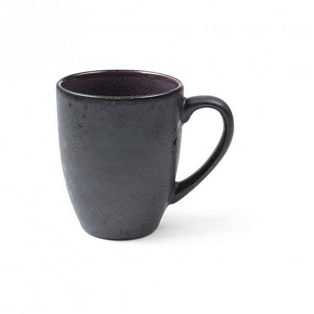 Černý kameninový hrnek s ouškem s vnitřní glazurou ve fialové barvě Bitz Mensa, 300 ml