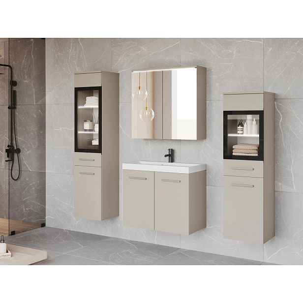 Koupelnová sestava s LED osvětlením YUKO 2 - kašmír + sifon a baterie Economico ZDARMA
