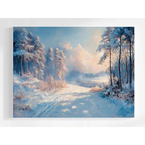 Plakát Krajina Les Jezero Cesta Zima Sníh Mráz 100x75