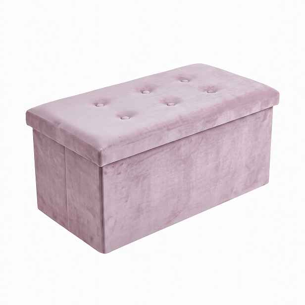 Taburet S Úložným Prostorem Velurová Skládací Růžová 76X38X38 CM Puf