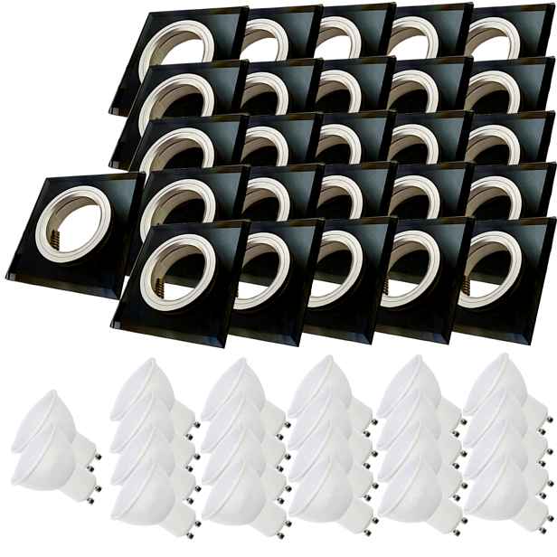 26x Skleněná Černá Stropní Lampa Čtverec Objímka Led Žárovky 1.5W