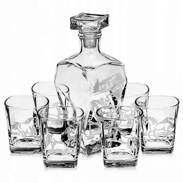 Komplet na whisky 6+1 „koně“ lámaná karafa sklenice