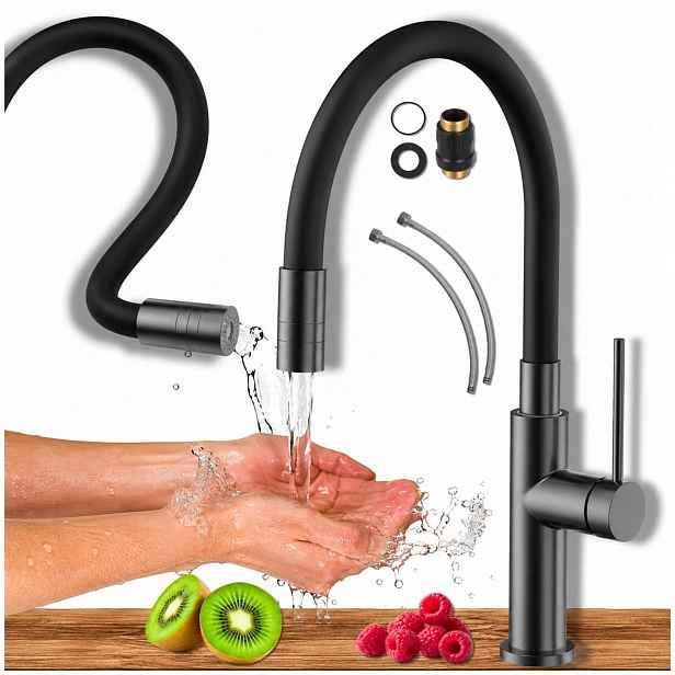 Kuchyňská baterie Dvouproudová Flexibilní Ramínko Kohoutek do dřezu Gun Metal