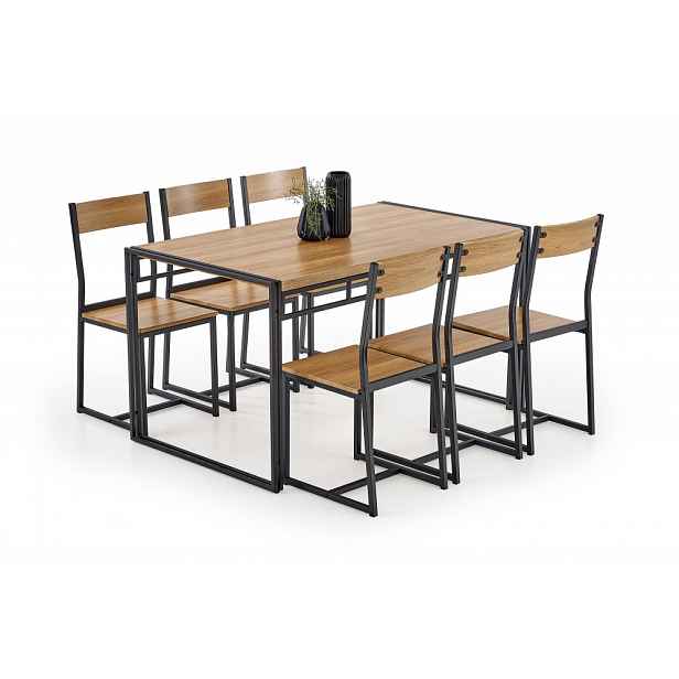Jídelní set H7993, dub zlatý/černá (stůl + 6x židle)