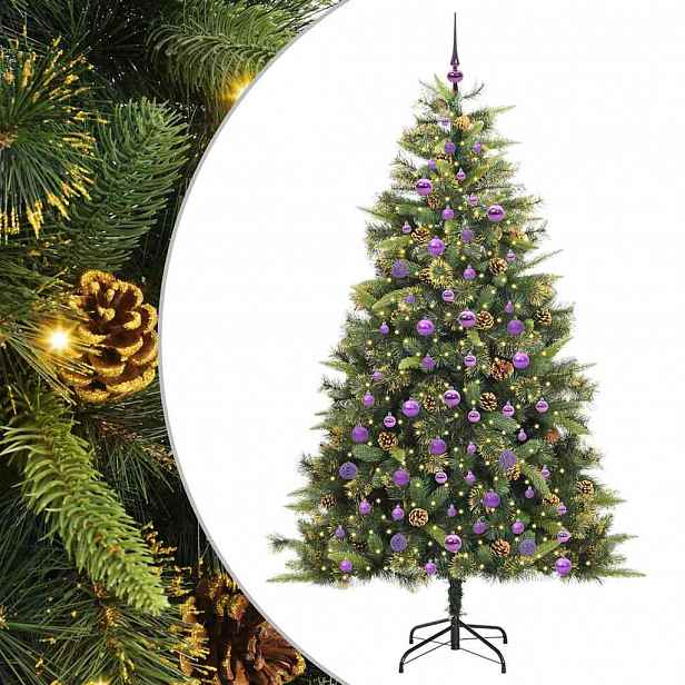 vidaXL Umělý sklopný vánoční stromeček s kužely Zelená 210 cm