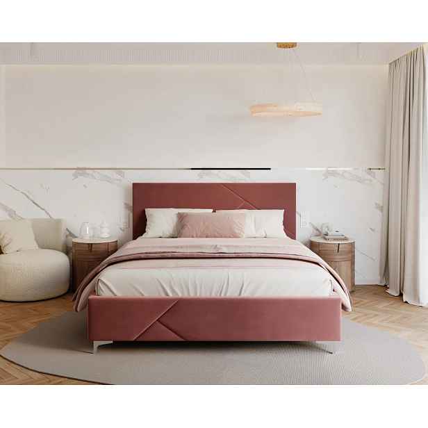 FDM Čalouněná postel Navaro se zvedacím roštem Paris lososová, velikost 160x200