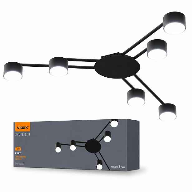 Stropní Svítidlo Lustr 6x GX53 Led Černá Moderní Videx
