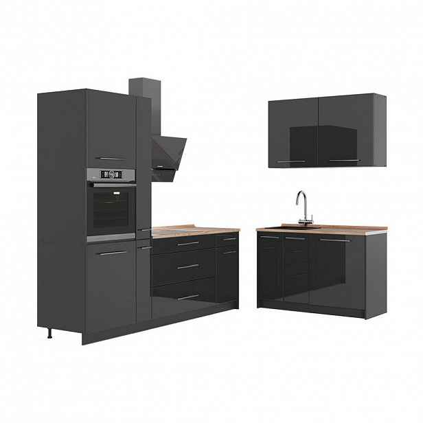Vicco KUCHYNĚ Fame-Line, Antracitový vysoký lesk/Antracit, 220 x 120 cm, PD Dub