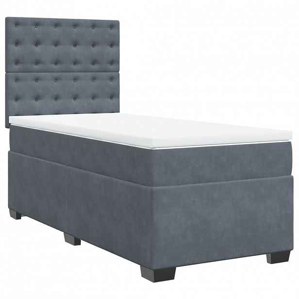 vidaXL Box spring postel s matrací tmavě šedá 90x200 cm samet