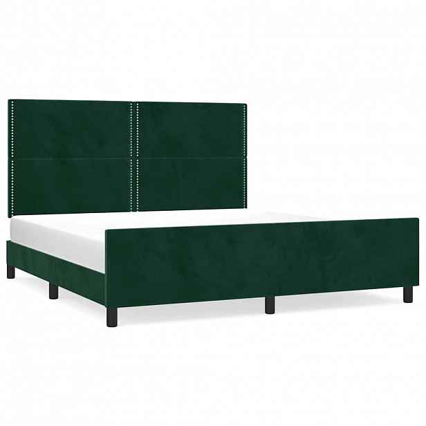 vidaXL Rám postele bez matrace tmavě zelená 200 x 200 cm samet