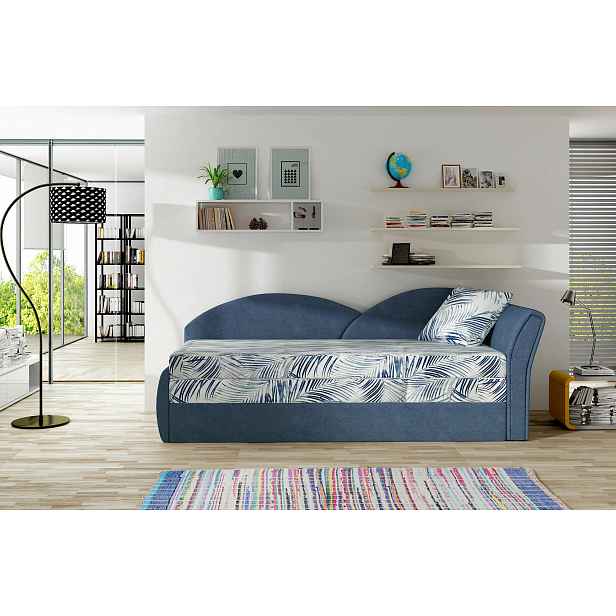 Rozkládací válenda s úložným prostorem 80x180 RESTARA - vzorovaná / modrá, pravá