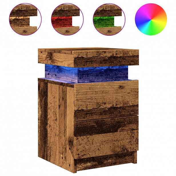 vidaXL Noční stolky s LED 2 ks old wood 35x39x55 cm kompozitní dřevo