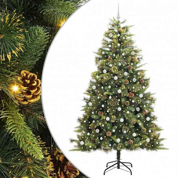 vidaXL Umělý sklopný vánoční stromeček s kužely Zelená 240 cm