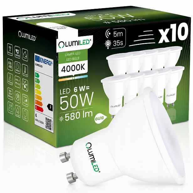 10x Led Žárovka GU10 PAR16 6W 50W 580LM 4000K 120° Senzor Pohybu Lumiled