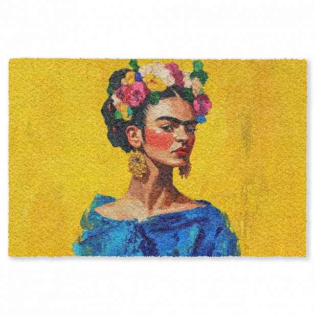 MuchoWow ROHOŽKA Frida Kahlo - Žena - Žlutá - Modrá - Květiny 120x80 cm