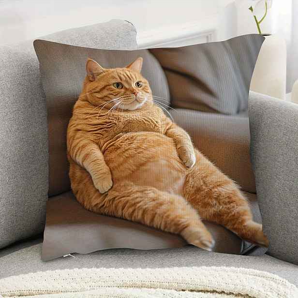 TEMU 1ks Útulný oranžový tabby kočičí polštářový potah - 17,7" x 17,7" Měkký polyester krátký chlupový materiál, jednoboký tisk, strojově pratelný,