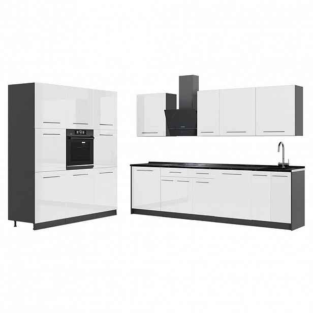 Vicco KUCHYŇSKÝ KOUT Fame-Line, Bílá vysoký lesk/Antracit, 460 cm, PD Antracit