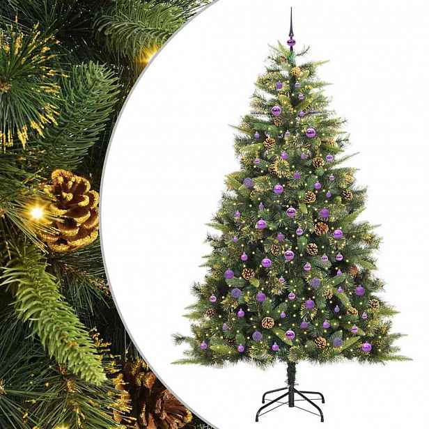 vidaXL Umělý sklopný vánoční stromeček s kužely Zelená 240 cm