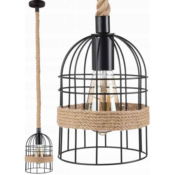Závěsná lampa jutová kovová Klatka boho