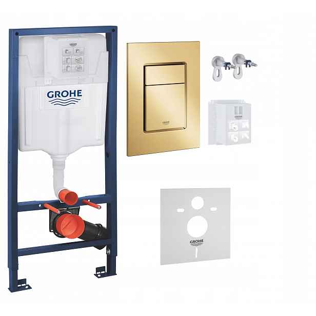 Kompletní podomítkový Wc set – stojan Grohe tlačítko Zlatý lesk