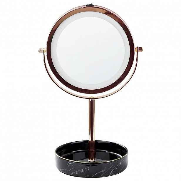 Beliani KOSMETICKÉ ZRCADLO růžově zlaté/černé s LED osvětlením 20 cm Savoie