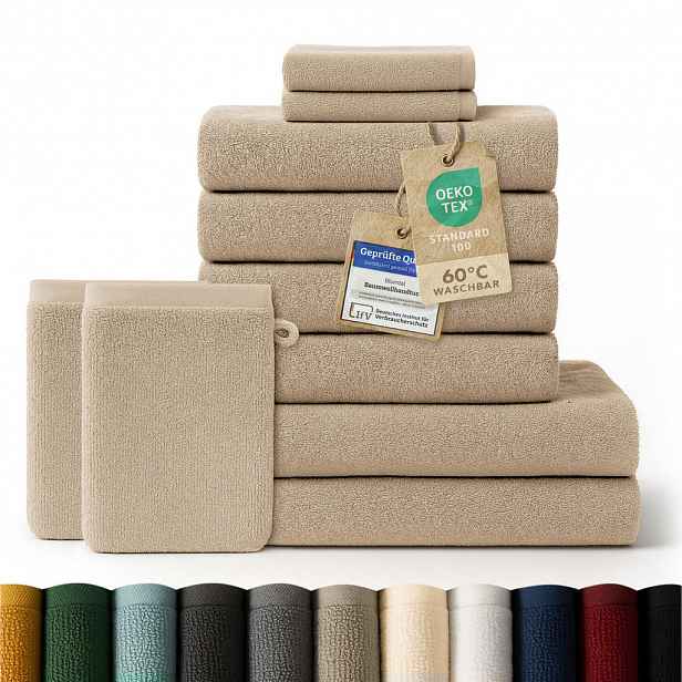 Blumtal RUČNÍK 8dílná sada, 2x osuška 70/140 + 4x ručník 50/100 + 2x ručník pro hosty 30/30 + 2x žínka 15/20 cm, taupe