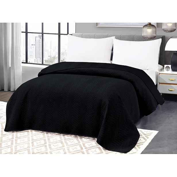 Černý sametový přehoz na postel ARROW VELVET Rozměr: 170 x 210 cm