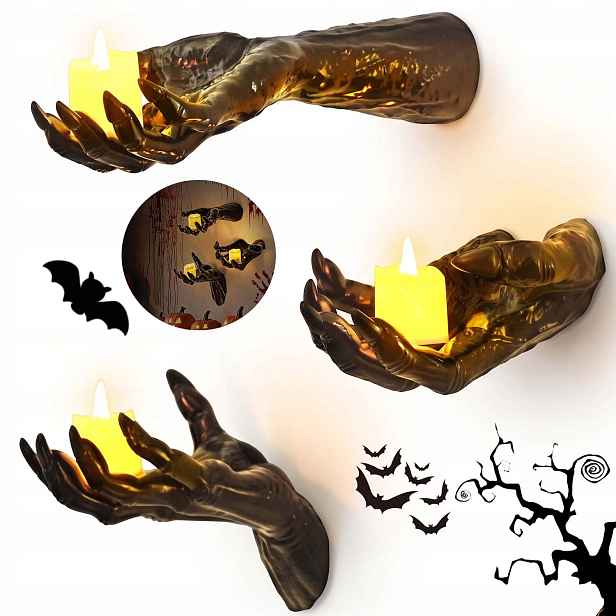 Halloween Ruce Nástěnný Závěsný Svícen Do Domu Zahrady 3KS 3 Svíčky