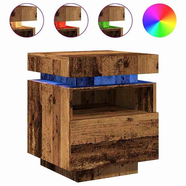 vidaXL Noční stolky s LED osvětlením 2 ks old wood 40 x 39 x 48,5 cm