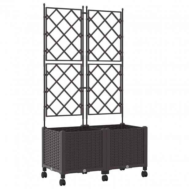 vidaXL Zahradní truhlík s treláží a koly 2 ks Hnědá 80 x 40 x 149 cm