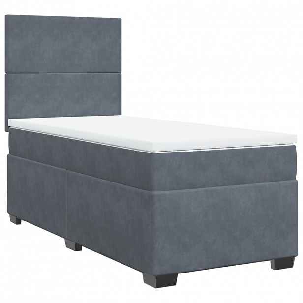 vidaXL Box spring postel s matrací tmavě šedá 100x200 cm samet