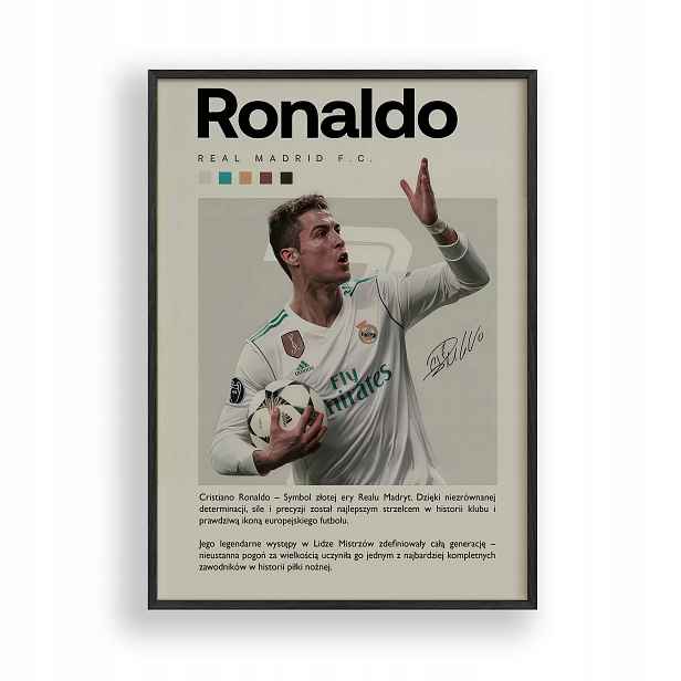 Plakát obrázek Ronalda Real Madrid v černém dřevěném Rámeček 30x40 cm
