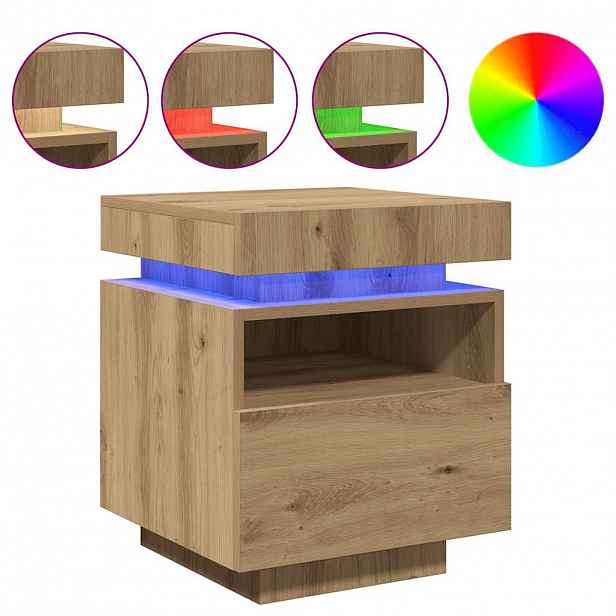 vidaXL Noční stolek s LED osvětlením dub artisan 40 x 39 x 48,5 cm