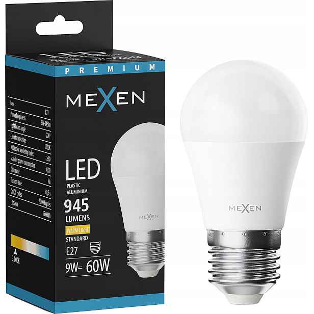 Mexen Nova Led Žárovka E27 G45 9W Teplá Bílá 3000K 945 LM