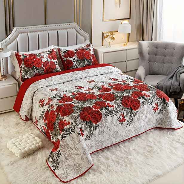 TEMU 3ks Prošívaná Přikrývka s Přikrývkou - Elegantní Růžová Přikrývka na Postel, Měkká Přikrývka Vhodná k Použití, Pratelná Přikrývka 3ks Sada